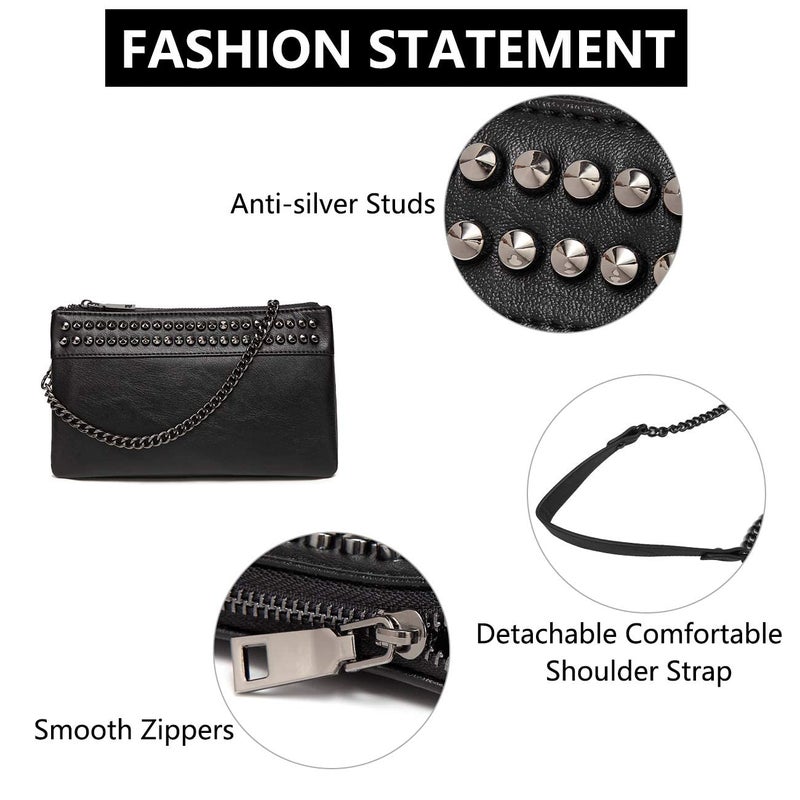 VASCHY Wristlet Clutch Purses, Large Studs Soft Faux Leather Crossbody Evening Clutch Wallet for Women Black - Image 5